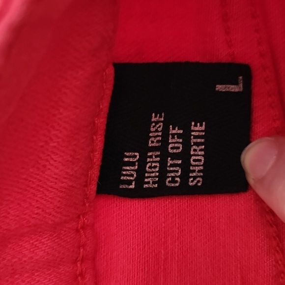 Eunina Red Distressed Jean Shorts - Picture 5 of 9